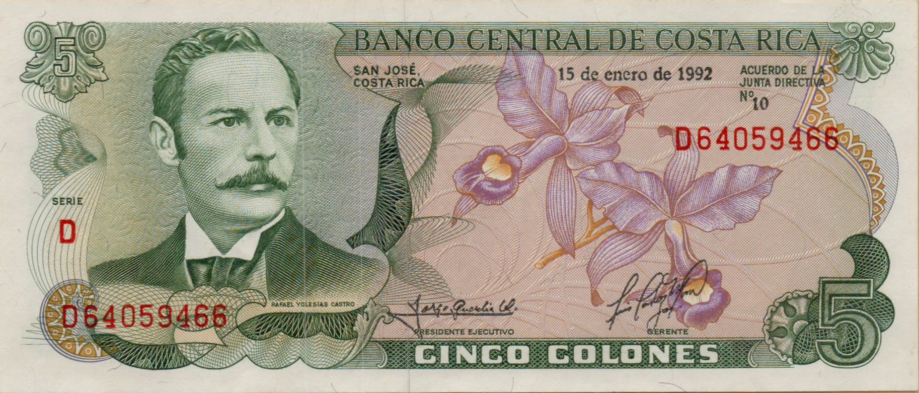 Costa Rica 5 1992 UNC P-236/e